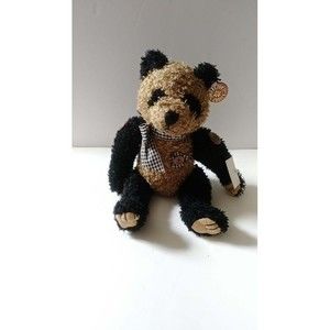 Dan Dee Collectors Choice Patchwork Button Black Brown Teddy Bear 10" Soft Plush